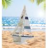 imageCoTa Global Blue Stripes Nautical Collection  Blue Stripes Boat Beach Frame Wooden Lighthouse Decoration with Hanging Fish and Model Sailboat Decor  3 Pieces