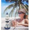 imageCoTa Global Blue Stripes Nautical Collection  Blue Stripes Boat Beach Frame Wooden Lighthouse Decoration with Hanging Fish and Model Sailboat Decor  3 Pieces