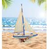 imageCoTa Global Cool Blue Nautical Collection  White Wooden Lighthouse Decor Cool Blue Model Sailboat Figure and Nautical Wooden Coaster and Holder Set Decorative Beach Style Tabletop Decor  3 Pieces