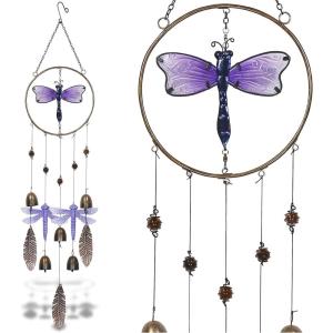 imageCoTa Global Purple Dragonfly Hanging Metal Wind Spinner Wind Chime  Relaxing Harmonic Indoor or Outdoor Wind Spinner for Yard Garden Porch Patio Beautiful Unique Art Ornament Mobile  37 Inch