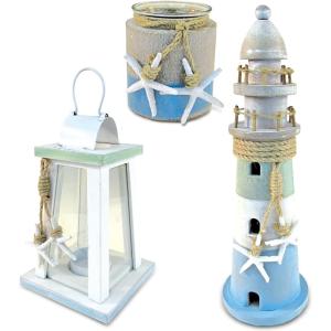 imageCoTa Global Ocean Breeze Nautical Collection  Pillar Candle Holder Lighthouse and Lantern Decorative Beach Style Table Top Centerpieces Nautical Themed Home Decor Set  3 Pieces