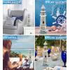 imageCoTa Global Aqua Sky Lighthouse Decor  Handmade and Crafted Wooden Lighthouse Decoration with Navy Blue Text Decorative Beach Style Tabletop Centerpiece  12 Inches