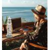 imageCoTa Global Aqua Sky Lighthouse Decor  Handmade and Crafted Wooden Lighthouse Decoration with Navy Blue Text Decorative Beach Style Tabletop Centerpiece  12 Inches