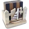 imagePuzzled Brown Wood Sailboat ampamp Wood Planks Coasters with Holder  45 x 4 H Includes 6 Coasters Protects Furniture Bar Kitchen Tabletop Accessories  Nautical Beach Anchors Home Dcor 7pc Set