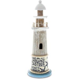 imageCoTa Global Aqua Sky Lighthouse Decor  Handmade and Crafted Wooden Lighthouse Decoration with Navy Blue Text Decorative Beach Style Tabletop Centerpiece  12 Inches