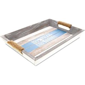 imageCoTa Global Nautical Wooden Ocean Breeze Beach Theme Dcor Real Natural Wood Handcrafted Hand Painted Aqua Sky Serving Tray Home Accent Kitchen Bedroom Living Room Unique Gift Souvenir