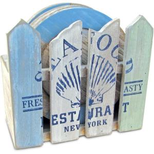 imageCoTa Global Wooden Coasters Nautical Beach Theme with Fence Material Handmade Wood Slice for Drinks and Beach Accessories Home Office Decoration  Coasters