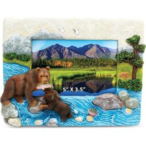 imagePuzzled CoTa Global Grizzly Bear 5quot x 35quot Photo Frame Handcrafted Resin Picture Holder wEasel Back Wild Animal in Forest Novelty Jungle Theme Frame