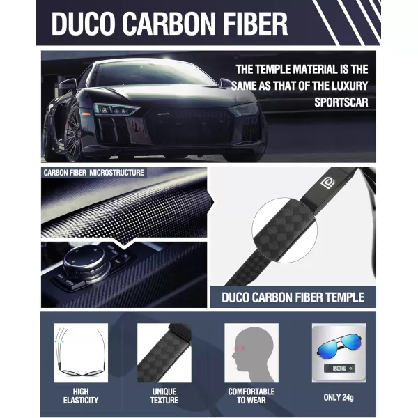 DUCO Aviator Sunglasses For Men Polarized Sunglasses Men UV Protection Carbon Fiber Temple Mens Sun glasses For Driving 3051Black Frame Blue Lens