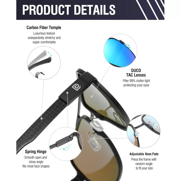 DUCO Aviator Sunglasses For Men Polarized Sunglasses Men UV Protection Carbon Fiber Temple Mens Sun glasses For Driving 3051Black Frame Blue Lens