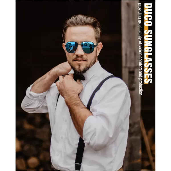 DUCO Aviator Sunglasses For Men Polarized Sunglasses Men UV Protection Carbon Fiber Temple Mens Sun glasses For Driving 3051Black Frame Blue Lens