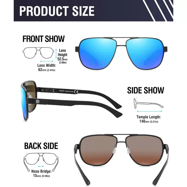 DUCO Aviator Sunglasses For Men Polarized Sunglasses Men UV Protection Carbon Fiber Temple Mens Sun glasses For Driving 3051Black Frame Blue Lens