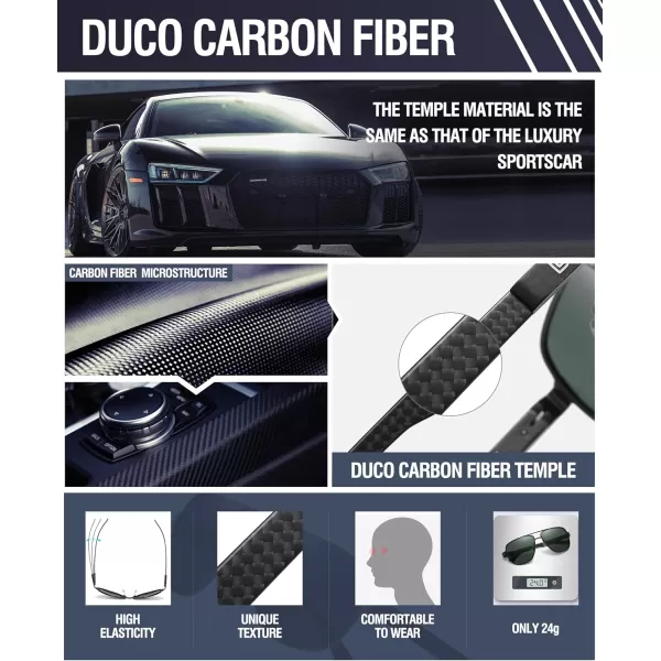 DUCO Aviator Sunglasses For Men Polarized Sunglasses Men UV Protection Carbon Fiber Temple Mens Sun glasses For Driving 3051Black Frame G15 Green Lens