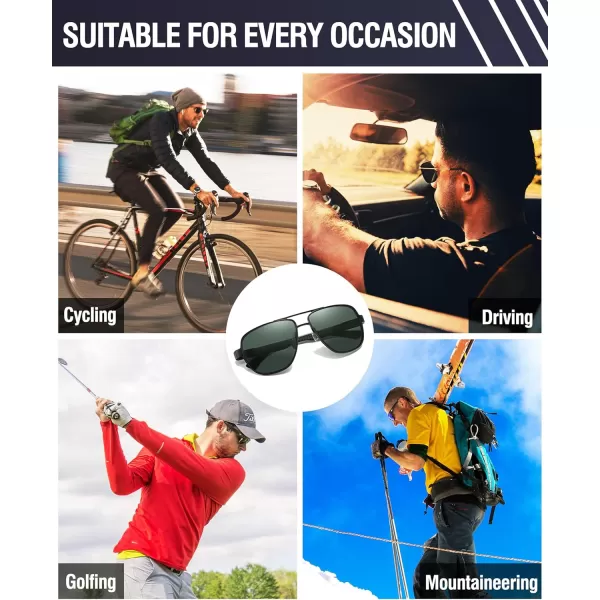 DUCO Aviator Sunglasses For Men Polarized Sunglasses Men UV Protection Carbon Fiber Temple Mens Sun glasses For Driving 3051Black Frame G15 Green Lens