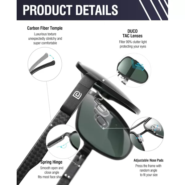 DUCO Aviator Sunglasses For Men Polarized Sunglasses Men UV Protection Carbon Fiber Temple Mens Sun glasses For Driving 3051Black Frame G15 Green Lens