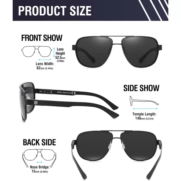 DUCO Aviator Sunglasses For Men Polarized Sunglasses Men UV Protection Carbon Fiber Temple Mens Sun glasses For Driving 3051Black Frame Grey Lens