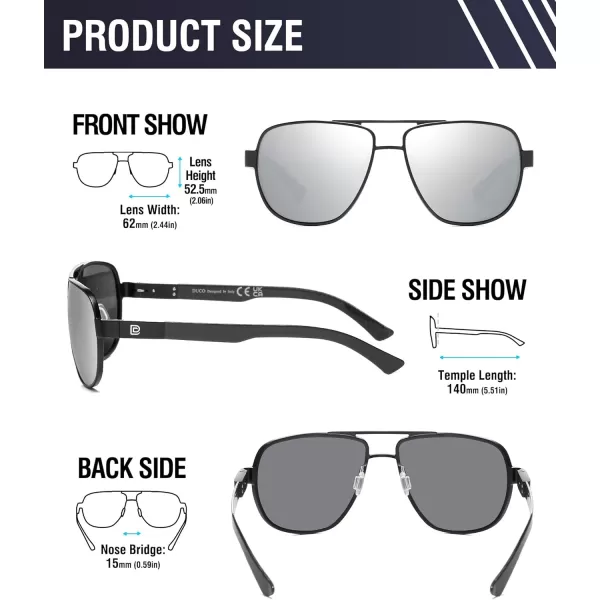 DUCO Aviator Sunglasses For Men Polarized Sunglasses Men UV Protection Carbon Fiber Temple Mens Sun glasses For Driving 3051Black Frame Mirror Lens