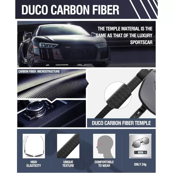 DUCO Aviator Sunglasses For Men Polarized Sunglasses Men UV Protection Carbon Fiber Temple Mens Sun glasses For Driving 3051Black Frame Mirror Lens