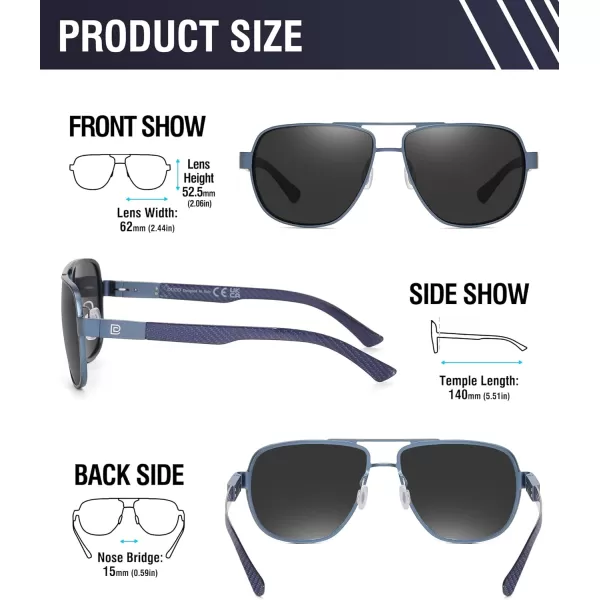 DUCO Aviator Sunglasses For Men Polarized Sunglasses Men UV Protection Carbon Fiber Temple Mens Sun glasses For Driving 3051Blue Frame Grey Lens
