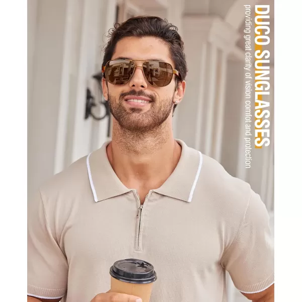 DUCO Aviator Sunglasses For Men Polarized Sunglasses Men UV Protection Carbon Fiber Temple Mens Sun glasses For Driving 3051Brown Frame Brown Lens