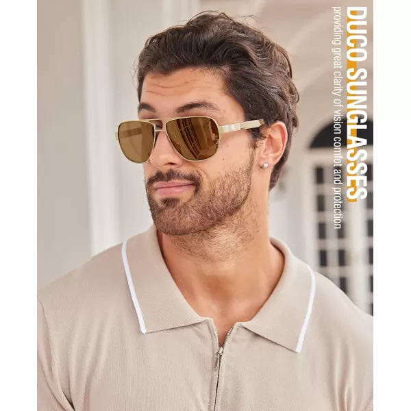 DUCO Aviator Sunglasses For Men Polarized Sunglasses Men UV Protection Carbon Fiber Temple Mens Sun glasses For Driving 3051Gold Frame Brown Lens