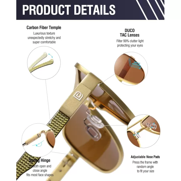 DUCO Aviator Sunglasses For Men Polarized Sunglasses Men UV Protection Carbon Fiber Temple Mens Sun glasses For Driving 3051Gold Frame Brown Lens