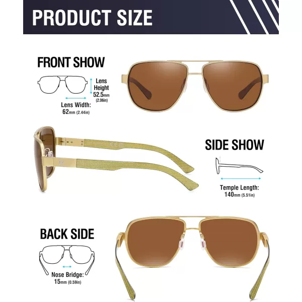 DUCO Aviator Sunglasses For Men Polarized Sunglasses Men UV Protection Carbon Fiber Temple Mens Sun glasses For Driving 3051Gold Frame Brown Lens