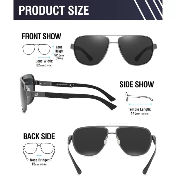 DUCO Aviator Sunglasses For Men Polarized Sunglasses Men UV Protection Carbon Fiber Temple Mens Sun glasses For Driving 3051Gunmetal Frame Grey Lens