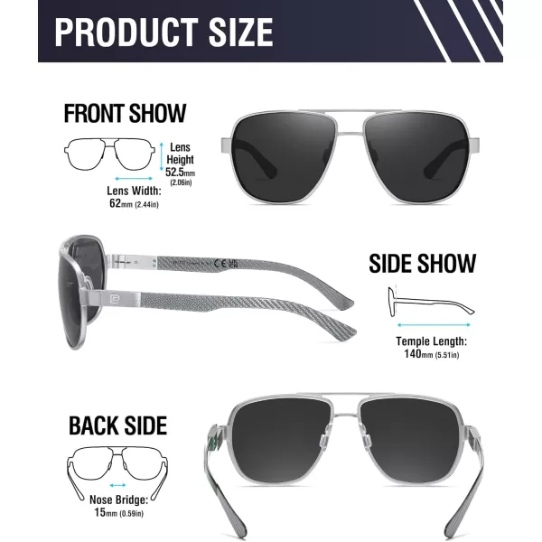 DUCO Aviator Sunglasses For Men Polarized Sunglasses Men UV Protection Carbon Fiber Temple Mens Sun glasses For Driving 3051Silver Frame Grey Lens