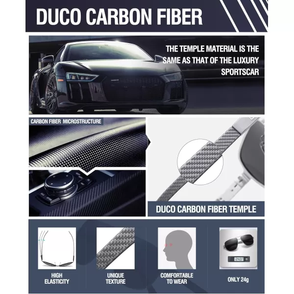 DUCO Aviator Sunglasses For Men Polarized Sunglasses Men UV Protection Carbon Fiber Temple Mens Sun glasses For Driving 3051Silver Frame Grey Lens