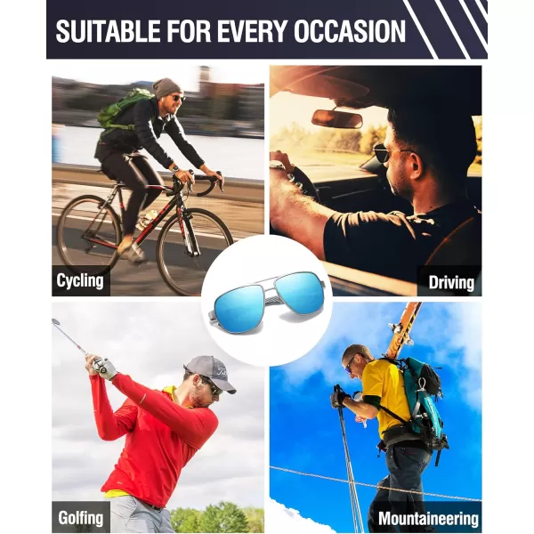 DUCO Aviator Sunglasses For Men Polarized Sunglasses Men UV Protection Carbon Fiber Temple Mens Sun glasses For Driving 3051Silver Frame Revo Blue Lens
