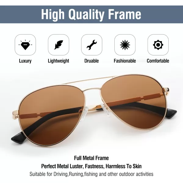 DUCO Aviator Sunglasses for Men Women Vintage Polarized Sun Glasses Mirrored Lens Metal Frame Designer Shades 3025KGold Frame Brown Lens