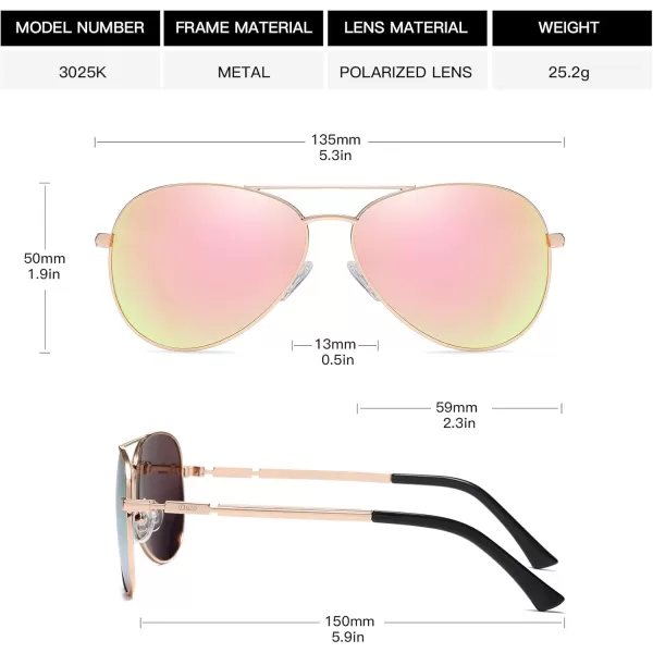 DUCO Aviator Sunglasses for Men Women Vintage Polarized Sun Glasses Mirrored Lens Metal Frame Designer Shades 3025KGold Frame Revo Pink Lens