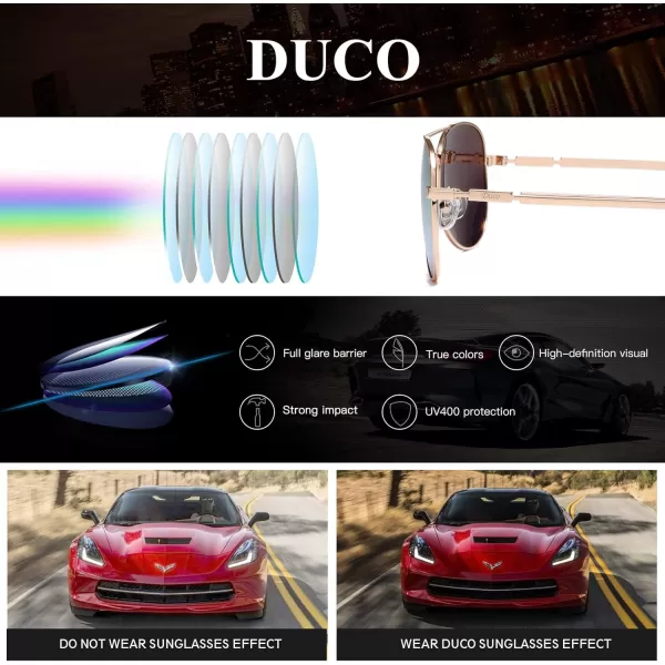 DUCO Aviator Sunglasses for Men Women Vintage Polarized Sun Glasses Mirrored Lens Metal Frame Designer Shades 3025KGold Frame Revo Pink Lens