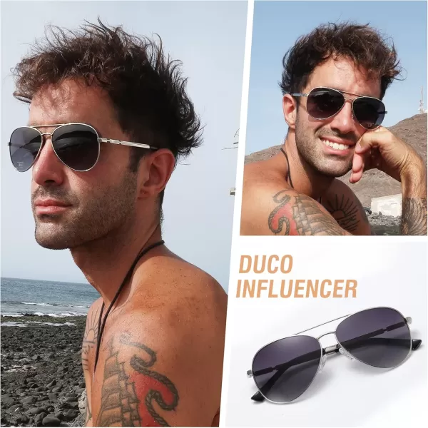 DUCO Aviator Sunglasses for Men Women Vintage Polarized Sun Glasses Mirrored Lens Metal Frame Designer Shades 3025KSilver Frame Grey Lens