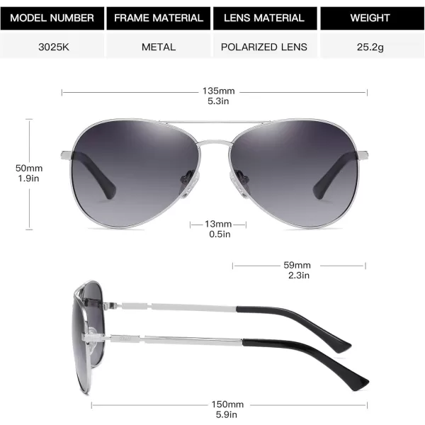 DUCO Aviator Sunglasses for Men Women Vintage Polarized Sun Glasses Mirrored Lens Metal Frame Designer Shades 3025KSilver Frame Grey Lens