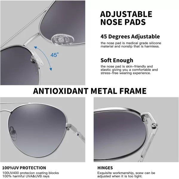 DUCO Aviator Sunglasses for Men Women Vintage Polarized Sun Glasses Mirrored Lens Metal Frame Designer Shades 3025KSilver Frame Grey Lens