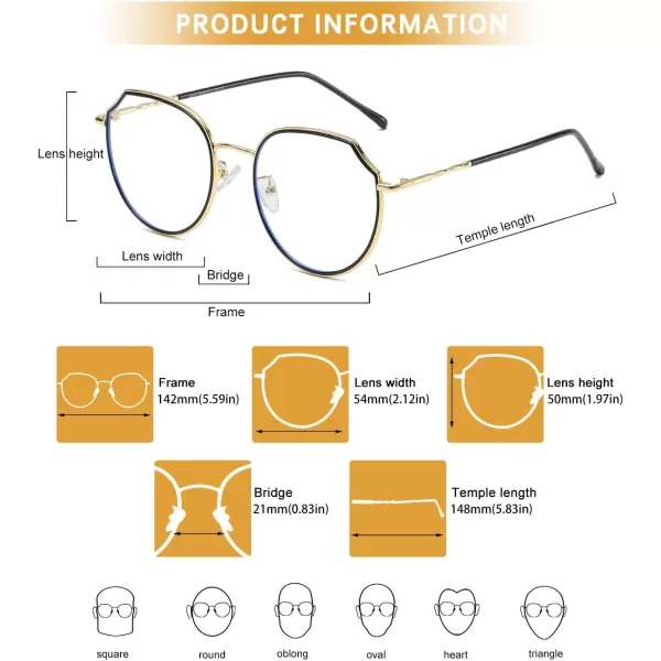 DUCO Blue Light Glasses For Women Computer Glasses Blue Ray Blocking Glasses For Men Womens Fashion Eyeglasses W014Black Gold