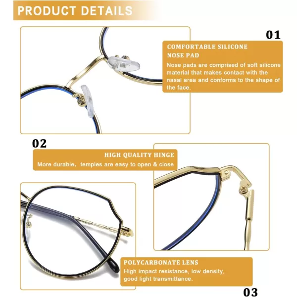 DUCO Blue Light Glasses For Women Computer Glasses Blue Ray Blocking Glasses For Men Womens Fashion Eyeglasses W014Black Gold