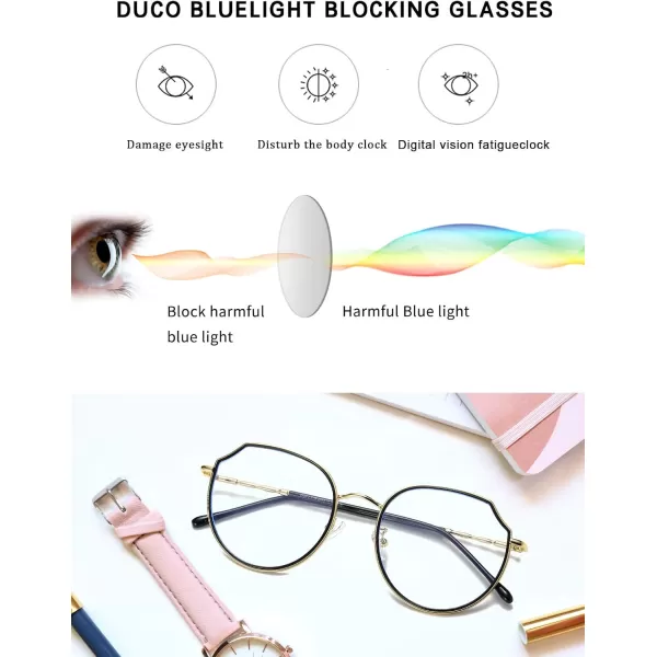 DUCO Blue Light Glasses For Women Computer Glasses Blue Ray Blocking Glasses For Men Womens Fashion Eyeglasses W014Black Gold