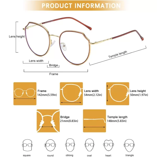 DUCO Blue Light Glasses For Women Computer Glasses Blue Ray Blocking Glasses For Men Womens Fashion Eyeglasses W014Brown Gold