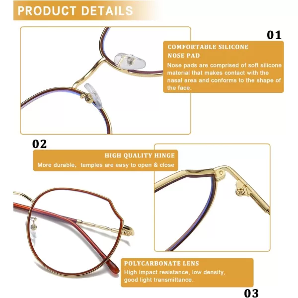 DUCO Blue Light Glasses For Women Computer Glasses Blue Ray Blocking Glasses For Men Womens Fashion Eyeglasses W014Brown Gold