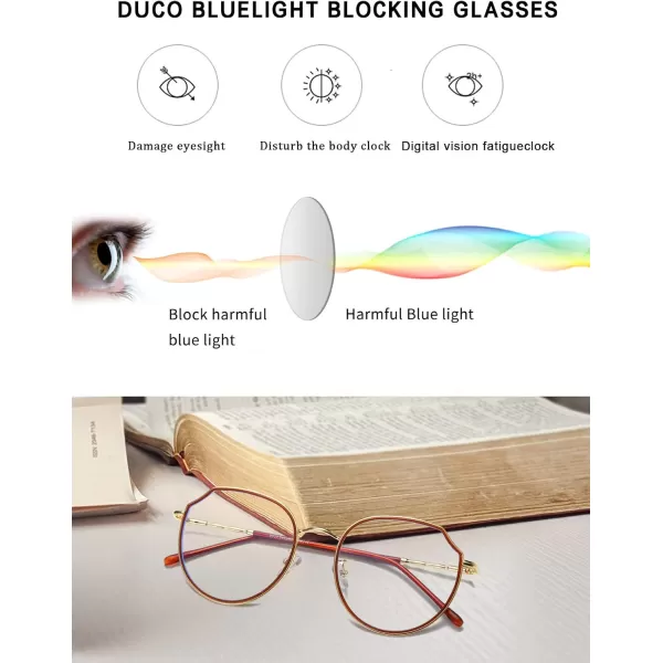 DUCO Blue Light Glasses For Women Computer Glasses Blue Ray Blocking Glasses For Men Womens Fashion Eyeglasses W014Brown Gold