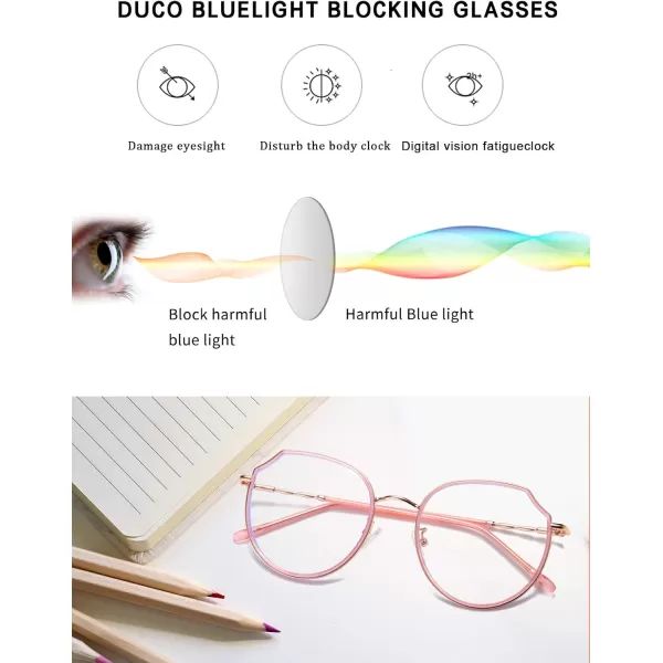 DUCO Blue Light Glasses For Women Computer Glasses Blue Ray Blocking Glasses For Men Womens Fashion Eyeglasses W014Pink Rose