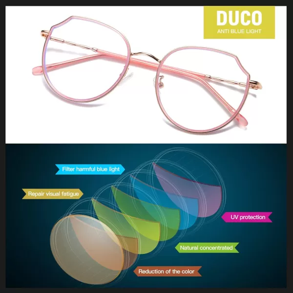 DUCO Blue Light Glasses For Women Computer Glasses Blue Ray Blocking Glasses For Men Womens Fashion Eyeglasses W014Pink Rose