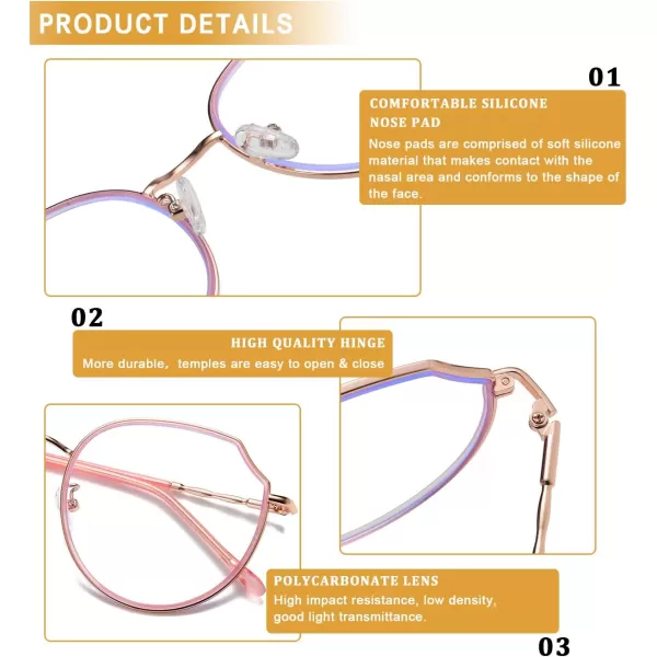 DUCO Blue Light Glasses For Women Computer Glasses Blue Ray Blocking Glasses For Men Womens Fashion Eyeglasses W014Pink Rose