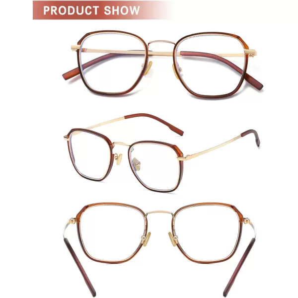 DUCO Blue Light Glasses For Women Computer Glasses Blue Ray Blocking Glasses For Men Womens Fashion Eyeglasses W014W015brown Gold