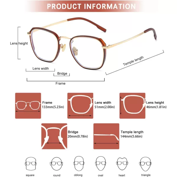 DUCO Blue Light Glasses For Women Computer Glasses Blue Ray Blocking Glasses For Men Womens Fashion Eyeglasses W014W015brown Gold