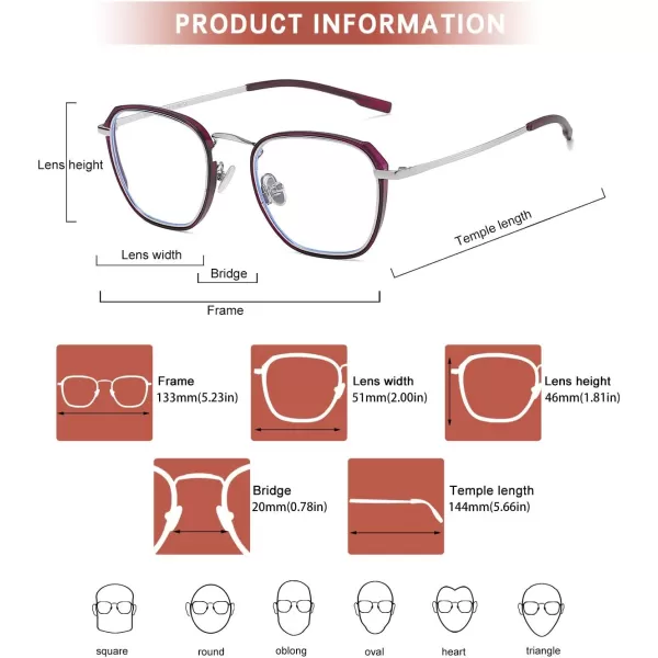 DUCO Blue Light Glasses For Women Computer Glasses Blue Ray Blocking Glasses For Men Womens Fashion Eyeglasses W014W015purple Silver