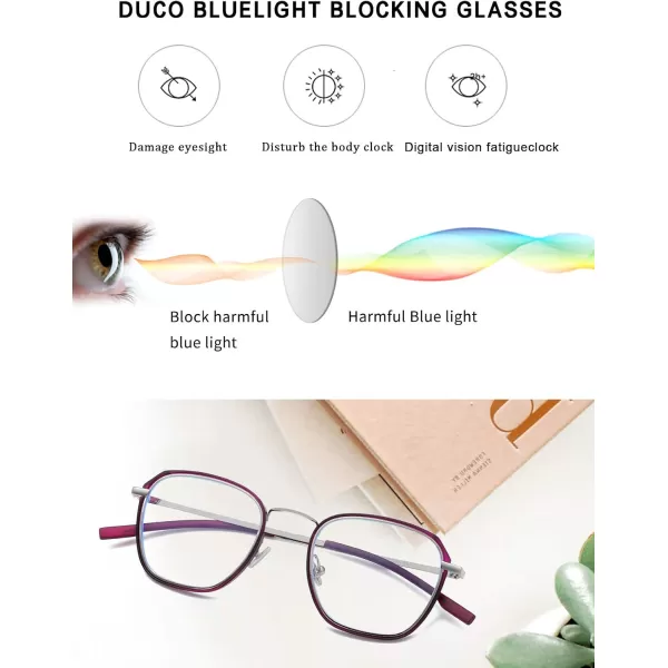 DUCO Blue Light Glasses For Women Computer Glasses Blue Ray Blocking Glasses For Men Womens Fashion Eyeglasses W014W015purple Silver